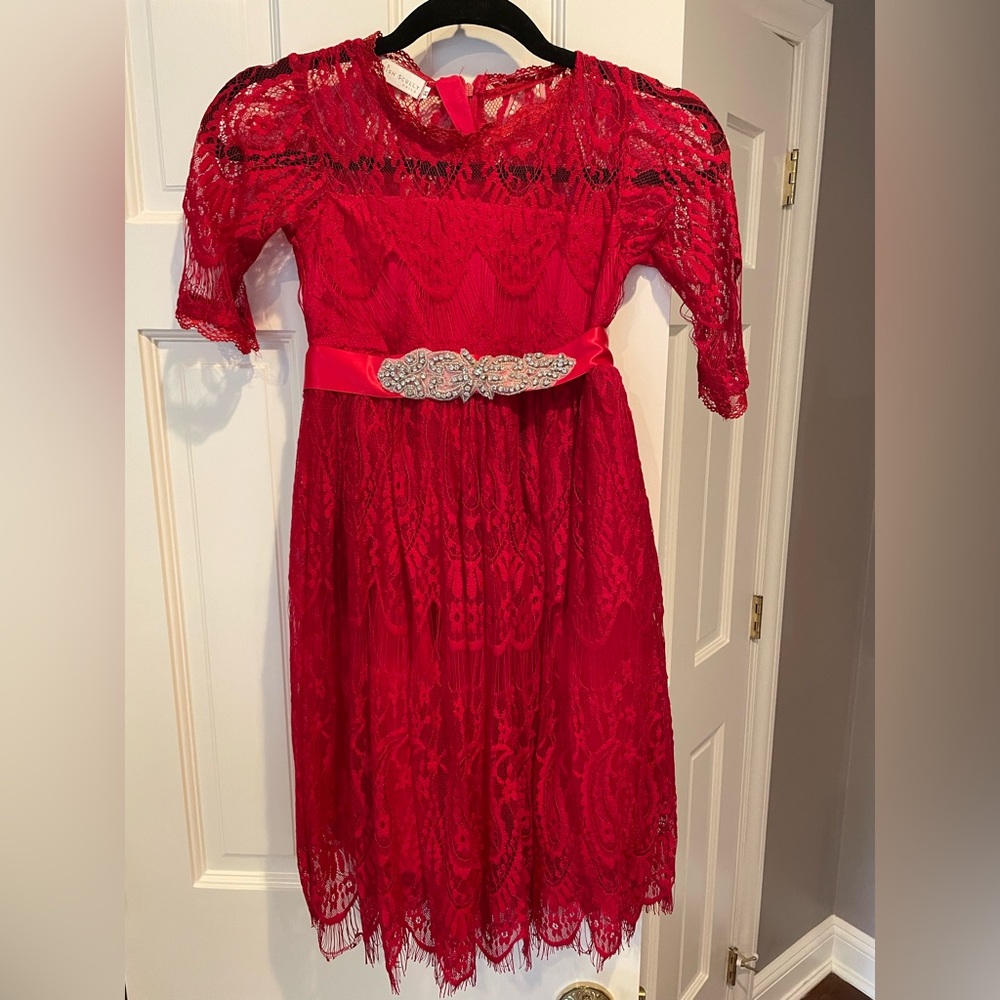 Trish Scully - girls size 8 - embroidered dress with bedazzled crystal belt.